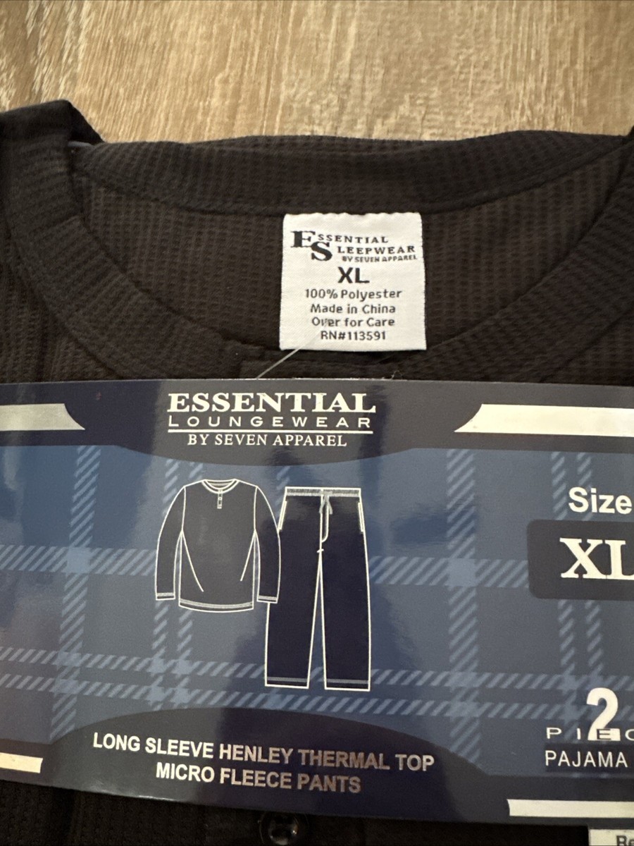 MEN'S ESSENTIAL LOUNGE WEAR LONG SLEEVE HENLEY TOP MICRO FLEECE