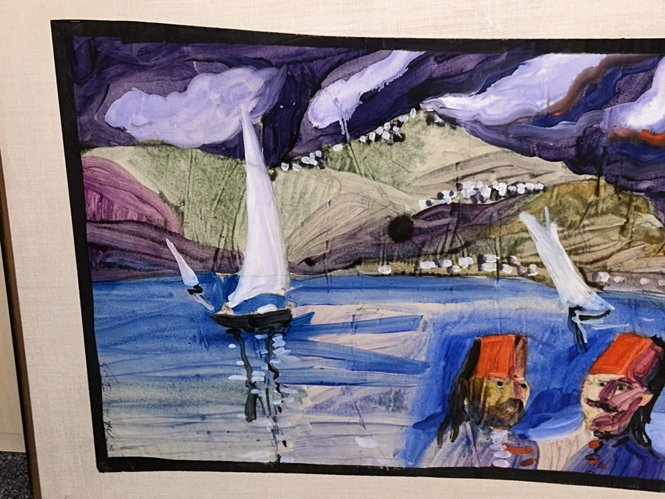 Robert Andrew Parker Original Acuarela Grande “Port Said” 1965 Foto 2 de 4