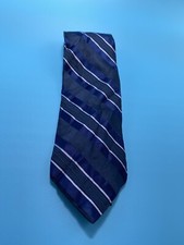 DKNY 100% Silk Tie Made In USA 58”x3.5” Blues , Black $ Silver Stripes Neck Tie