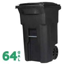 Wheeled Black Outdoor Garbage/Trash Can 64 Gallon Heavy Duty with Attached Lid