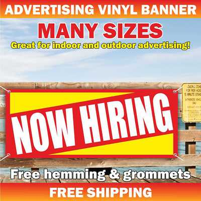 #ad NOW HIRING Advertising Banner Vinyl Mesh Sign job shop bar buffet car service $29.95