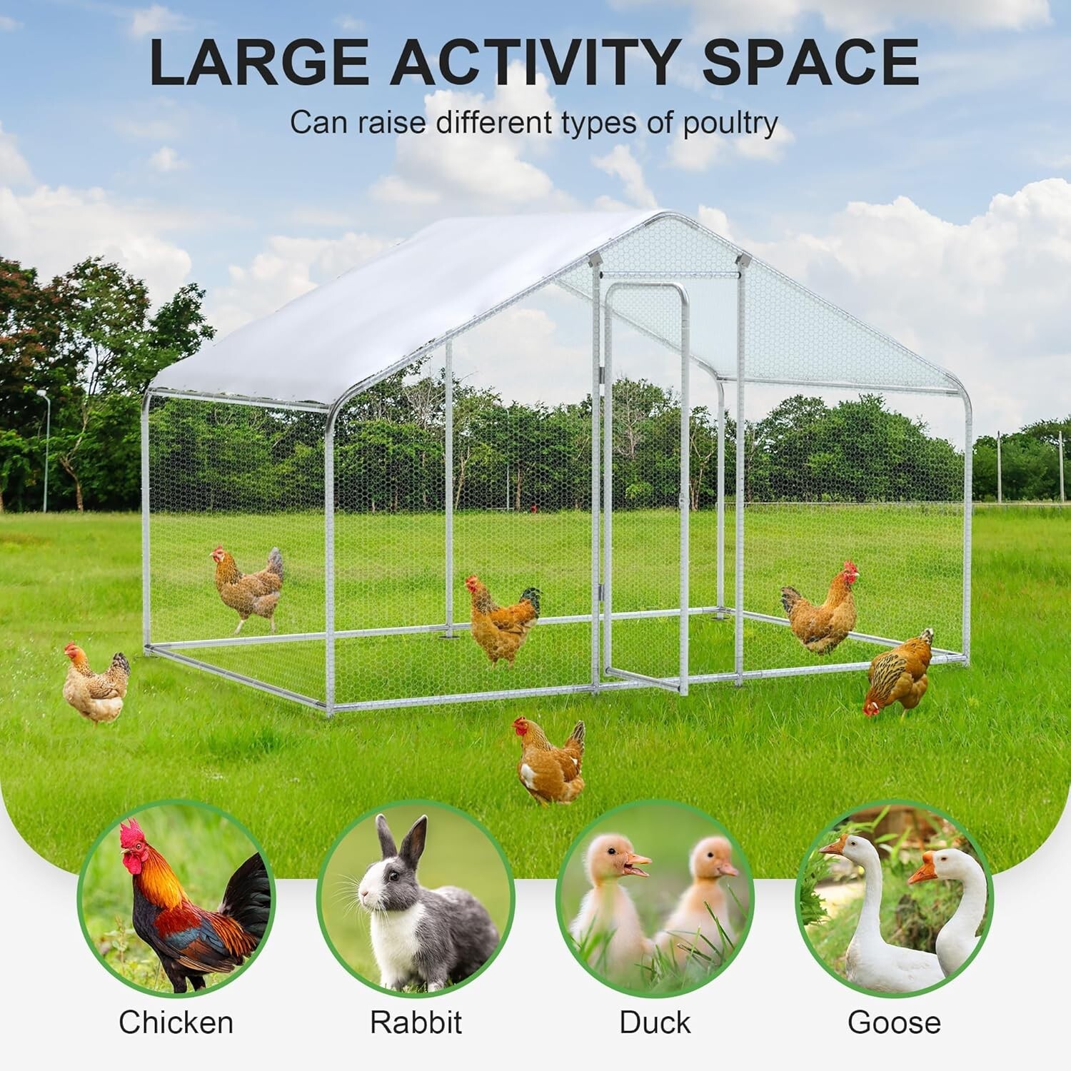 Chicken Coop Large Metal Chicken Run for 15/20 Chickens  Waterproof for Rabbits