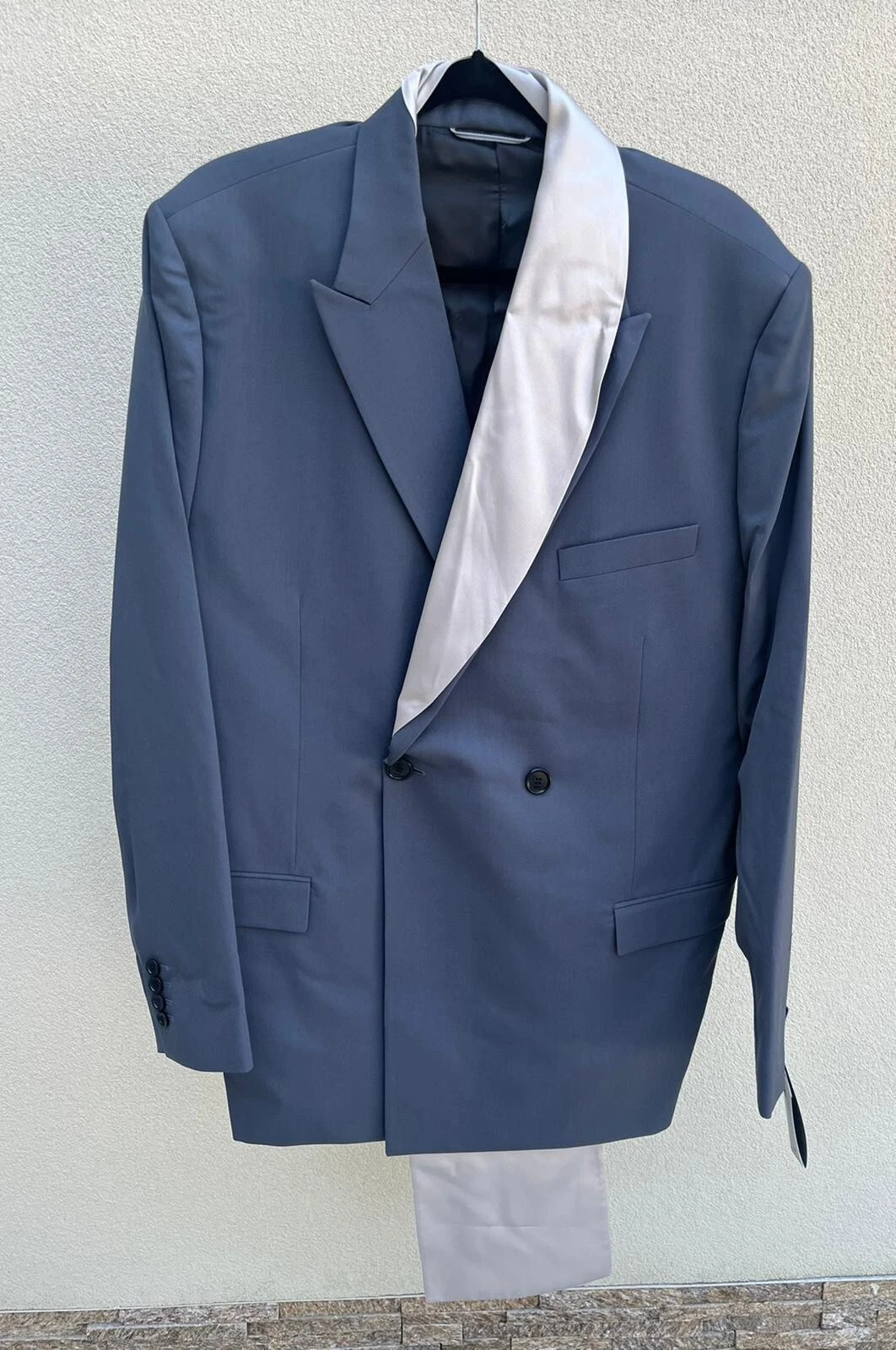 Dior, blazer / costume veste avec châle amovible / écharpe en bleu neuf avec étiquettes 56 IT