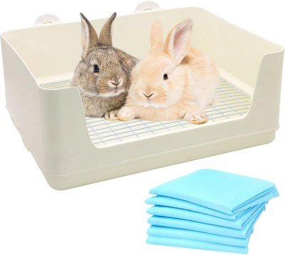 Fhiny Large Rabbit Litter Box for Cage, Plastic 16.5 x 12.6 x 7 inch, White 