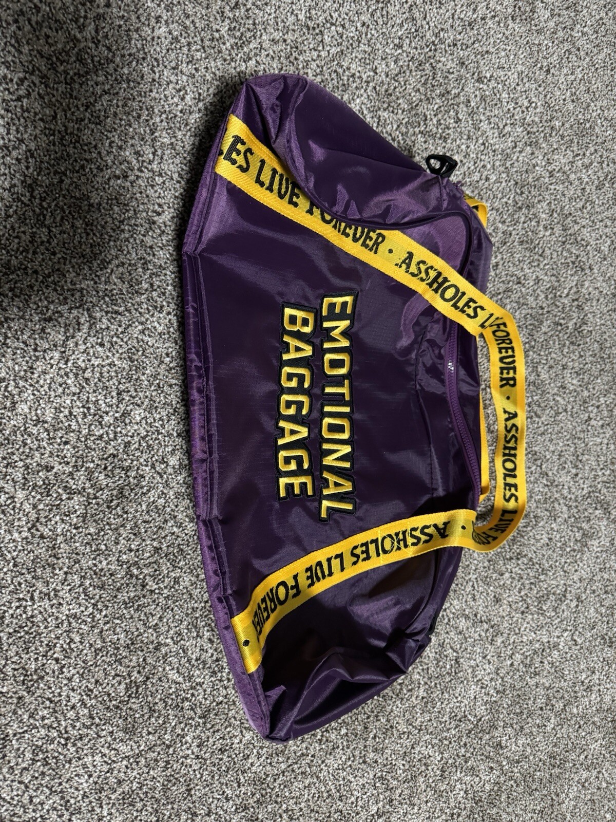 ALF Assholes*s Live Forever Duffle Bag Gym Purple Yellow Emotional  Baggage NICE