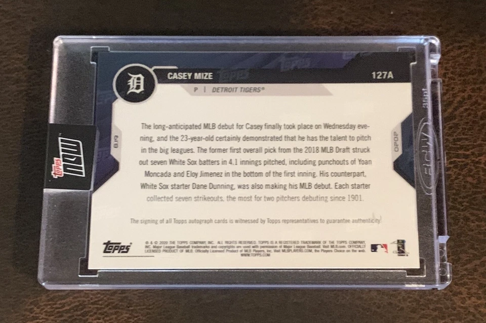 2020 TOPPS NOW #127A CASEY MIZE AUTO 36/99 TOP 10 MLB PROSPECT DEBUTS WITH 7 Ks - Image 2 of 2