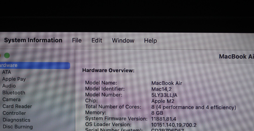 2022 Apple MacBook Air 13.6" M2 8gb Ram 256gb SSD MLY33LL/A Read Description - Afbeelding 7 van 15