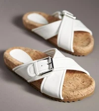 Anthropologie Schutz Nairobi Sporty Leather Slide Sandals White Cork 40 /10 NEW