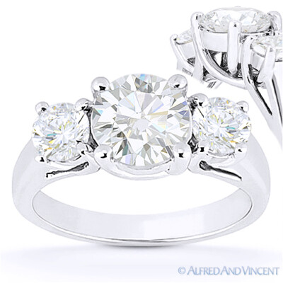 Round Brilliant Cut Moissanite 3-Stone Setting Engagement Ring in
