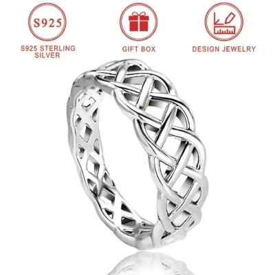 925 Sterling Silber Unisex Celtic Twist Eternity Band Ring Größe T