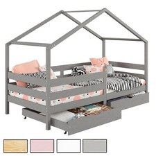 Hausbett Montessori 90 x 200 Bett Rausfallschutz Kiefer Schubladen Kinderbett mi