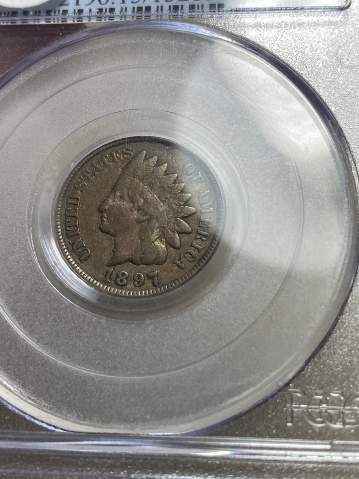 1897 Indian Head Cent PCGS F15 1 in Neck Variety Scarce Type - Image 3 of 4