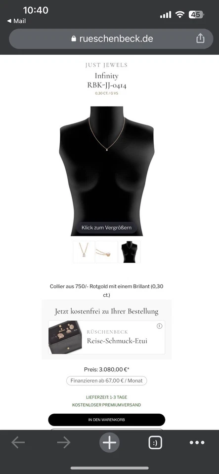 Neue Brillantkette (Np:3080-,) Collier 0,3ct 750 RG Rotgold Zertifikat Rechnung - Bild 3 von 4