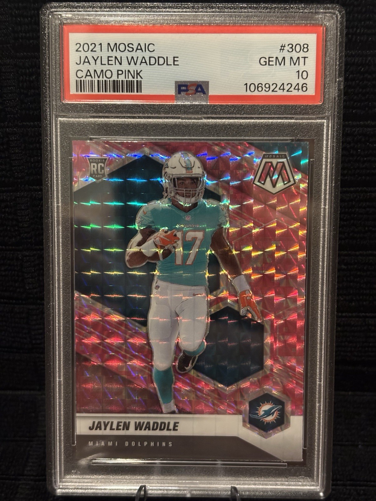 2021 Mosaic Jaylen Waddle Camo Pink #308 Rookie RC PSA 10 GEM MT * Dolphins