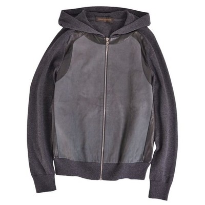 Louis Vuitton Hoodie Hoody Knit Leather Switched Zip Up Men's S Gray Used MOLO-0