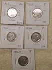 Buffalo Nickel Lot Full Dates. 5 Coins