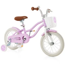 14 Inch Kid's Bike with Removable Training Wheels and Basket-Purple - Color: Pur