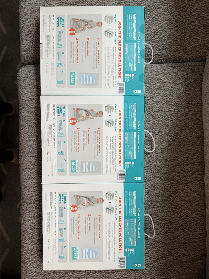 NUEVO Juego de 3 Sacos de Dormir Inventa 4-12 Meses 100% Algodón Natural Love To Dream Foto 2 de 4