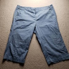 Faded Glory Capri Pants Womens 26W Blue Twill Flat Front Zip Pockets Casual