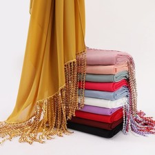 Long Headscarf Chiffon Tassels Shawl Wrap Stoles Muslim Women Hijab Turban Scarf
