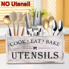 Kitchen Utensils Holder with 3 Compartments Wooden Utensil Organizer for Kitchen