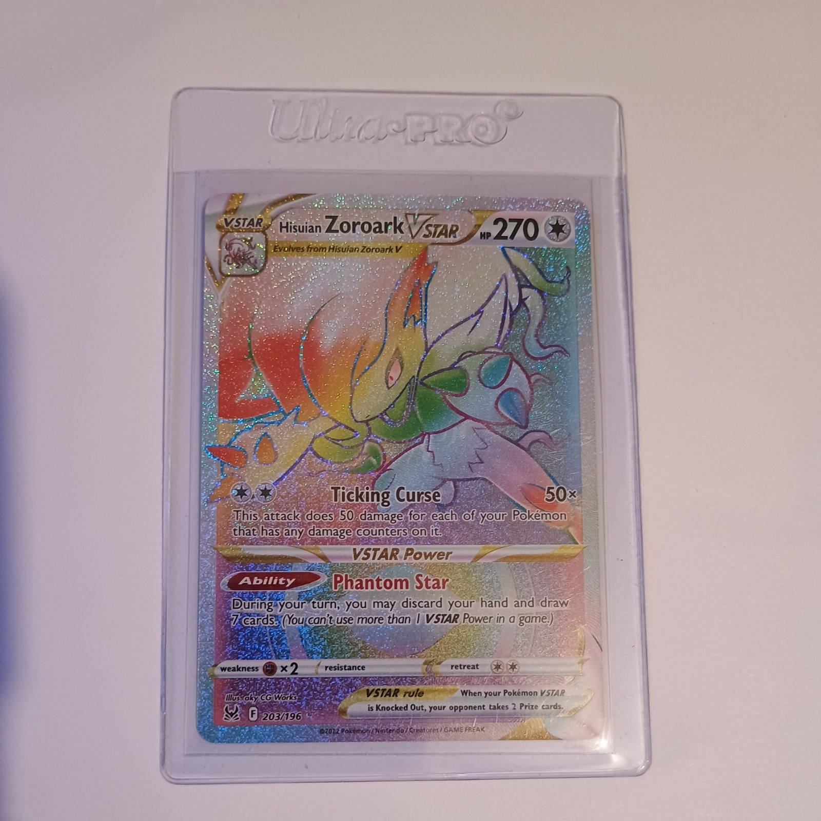 Pokémon TCG Hisuian Zoroark VSTAR 203/196 Rainbiw Secret - SWSH Lost Origin - NM