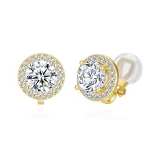 Bright 8MM Crystal Clip On Stud Earrings Round Golden Non Pierced