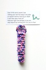 Crochet Worry Worm In Bag+Card, Multicolour-Comfort/Stress Relief/Anxiety/Fidget