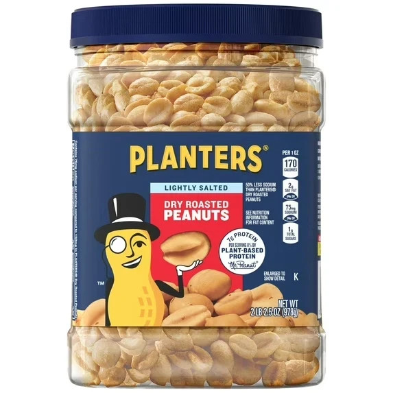 PLANTERS Lightly Salted Dry Roasted Peanuts, Party Snacks, Plant-Based Protein,