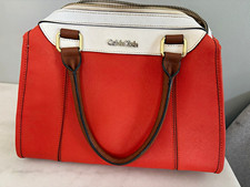 Borsa a tracolla Calvin Klein arancione/bianco zip superiore doppio manico oro ferramenta tasche