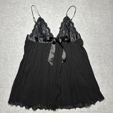 Victoria's Secret Black Bow Satin Chiffon Pleated Lace Babydoll Nightie Woman L