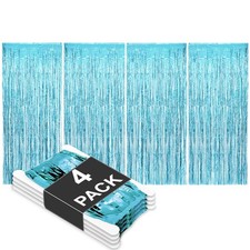 4 Pack Light Blue Metallic Tinsel Party Backdrop Curtain Fringe 3.3x8.2 FT