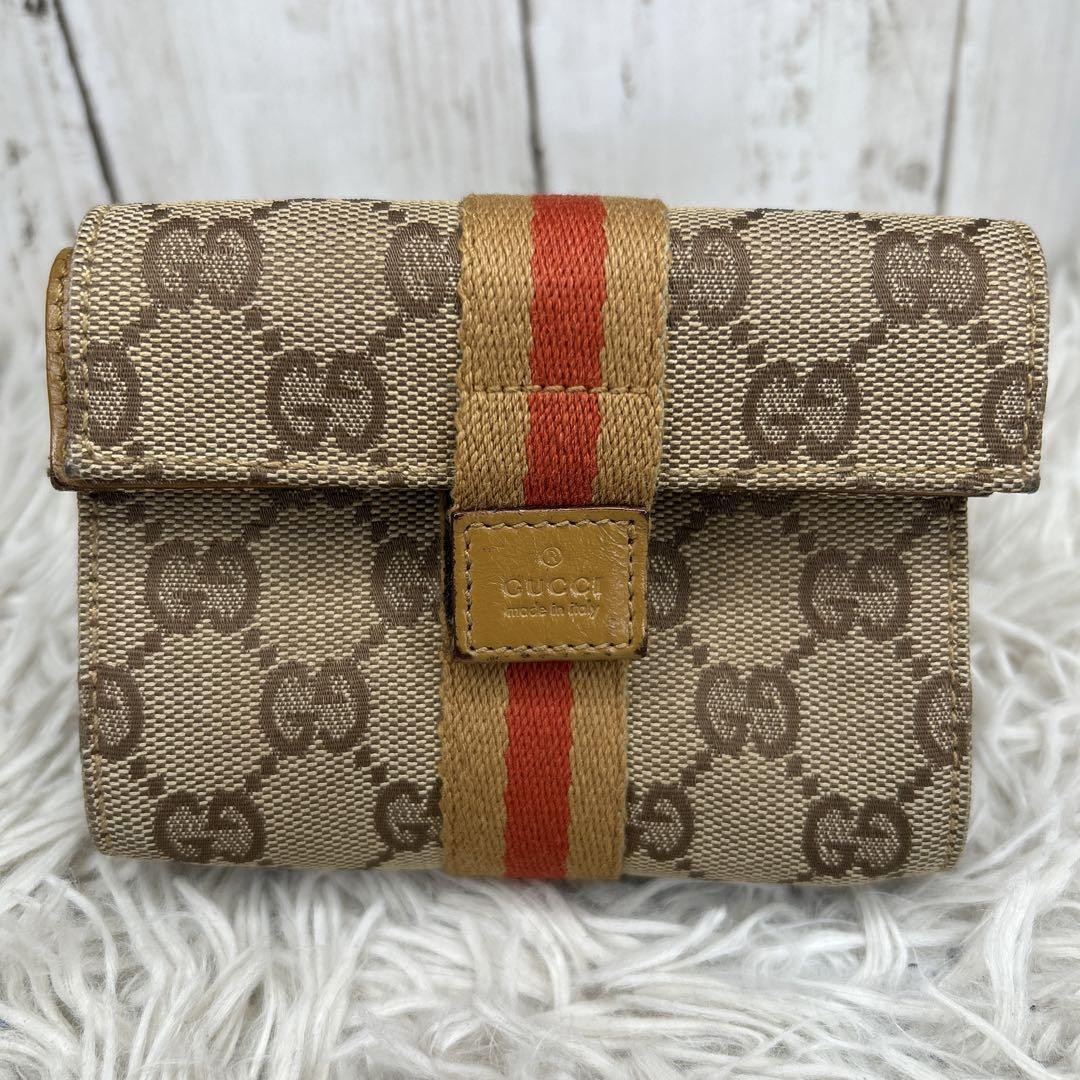 Gucci GG Canvas Pouch Small Brown Logo Item Holder Used