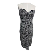 Nicole Miller Collection Strapless Bodycon Mini Dress Y2K Abstract Print Black 6