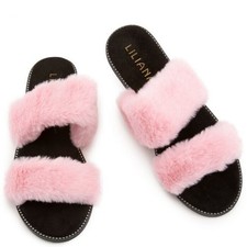 Lilianas Shoes MINXX-1 2 BAND FUR SANDALS Women Pink Sz 11W