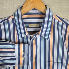 BURBERRY LONDON Size Large Mens Button Down Shirt Made in USA Cotton Blue Orange