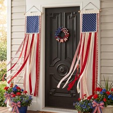 2pcs 4th of July Decorations Outdoor Hanging American Flag Banners Stars Stripes