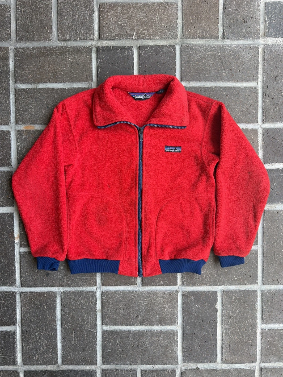 Vtg 1970s 80s Patagonia Fleece Red Kids 10 Full Zip USA Outdoor Hiking Jacket