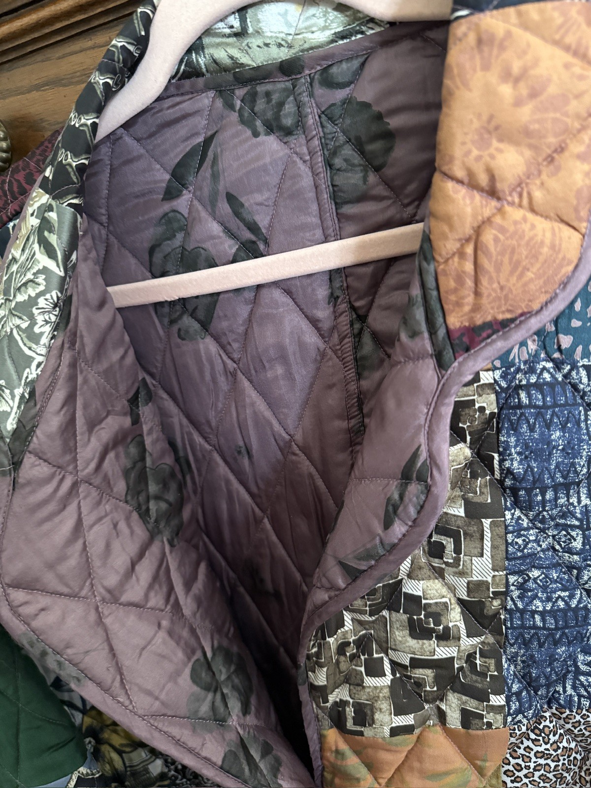 Quilted Patchwork Jacket Silk Reversible XXL Colo… - image 20