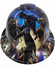 full brim hard hat custom hydro dipped IN BLACK PANTHER WAKANDA FOREVER