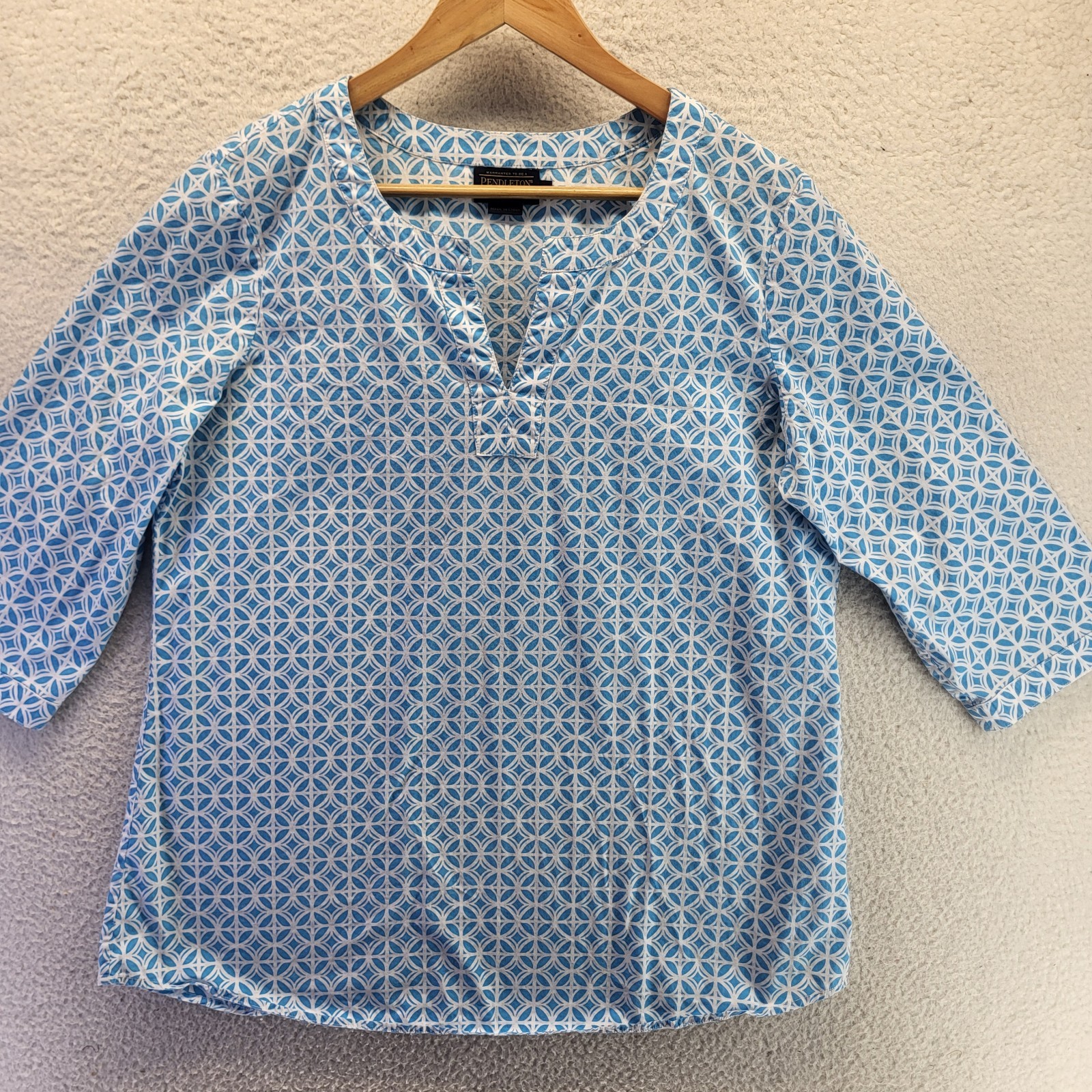 Pendleton Blouse Womens Large Blue Geometric Pull… - image 2