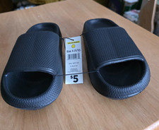 BOYS BLACK SLIDES S 11/12 SANDALS SLIP ON SHOES NWT