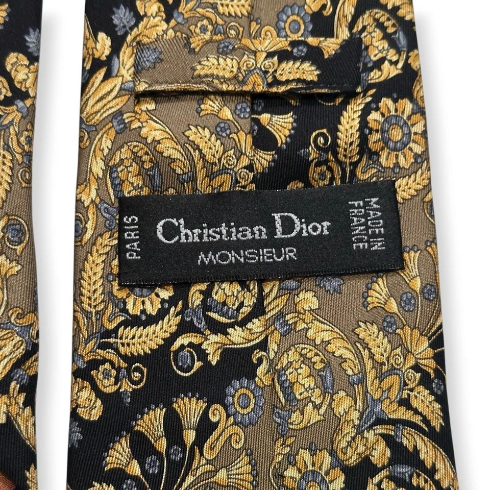 Corbata de Seda Christian Dior Estampado Floral Barroco Hecha en Francia 9,0 cm Excelente Foto 2 de 4