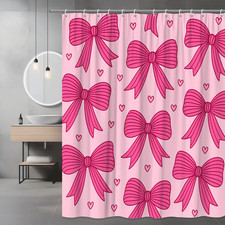 Cute Pink Bow Shower Curtain for Girls Bathroom Decor