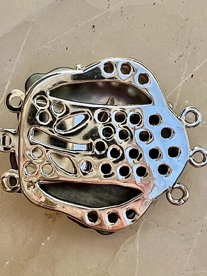 Madreperla y Perla Genuinas 3 Hilos Plata de Ley 30 mm Cierre de Caja Foto 2 de 3