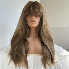 Halloween Women Brown Cosplay Party Wig With Bangs Long Straight Synthetic Hair