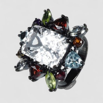 #ad #ad ESTATE WHITE TOPAZ BLACK RINGS925 STERLING SILVER HANDMADE FINISH FINE JEWELRY $78.69