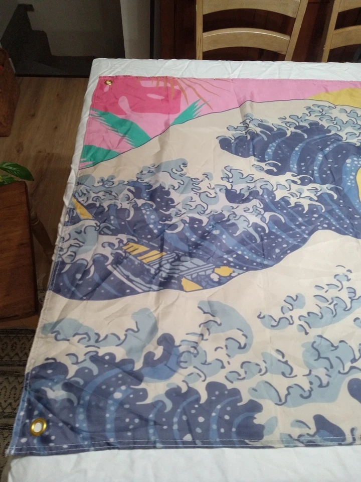 Estilo arte japonés tapiz ondulado bandera bandera colgante de pared 60 X 35 pulgadas Foto 2 de 4