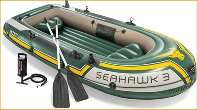 Intex 68380EP Seahawk 3 Inflatable Boat Set++Motor Mount++Seachoice Life Vest