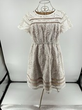 Motherhood Maternity Lace Dress Small White Pleated Short Sleeve Fit Flare